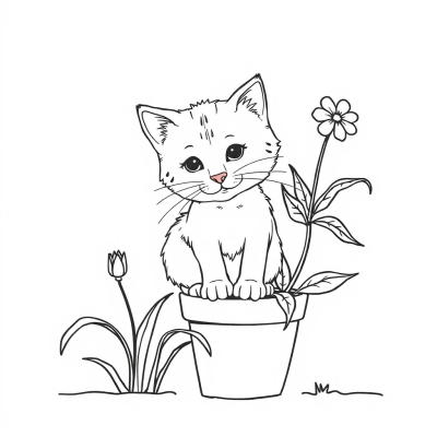 Kitten and Flower Pot