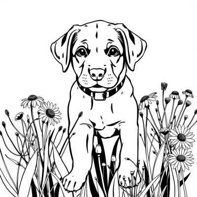 Labrador Puppy in a Field of Daisies
