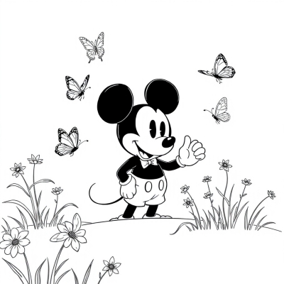 Mickey Mouse and Butterflies