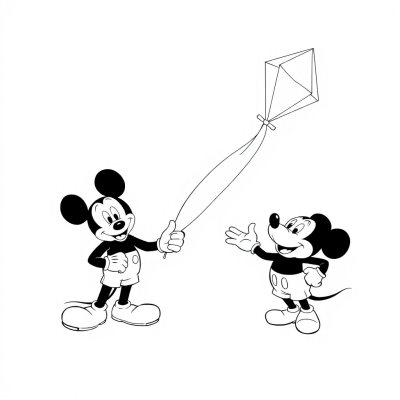 Mickey Mouse and Goofy with a Kite