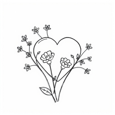 Minimalist Heart with Flowers