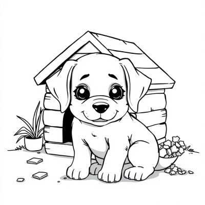 Puppy by the Doghouse
