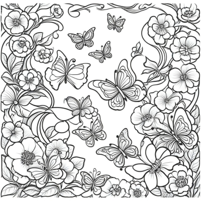 Quince Flowers with Butterflies