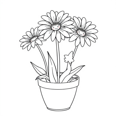 Three Happy Daisies in a Flower Pot