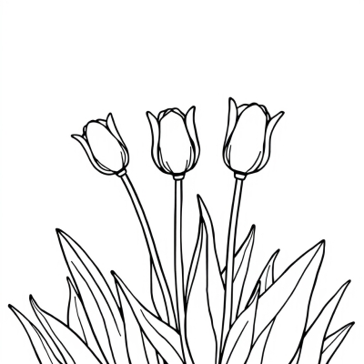 Three Tulips in the Flowerbed