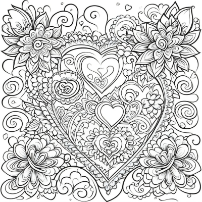 Valentine's Day Card with Flowers and Hearts