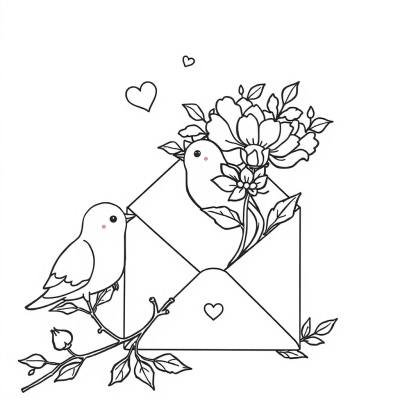 Valentine's Day Flower Envelope with Bird