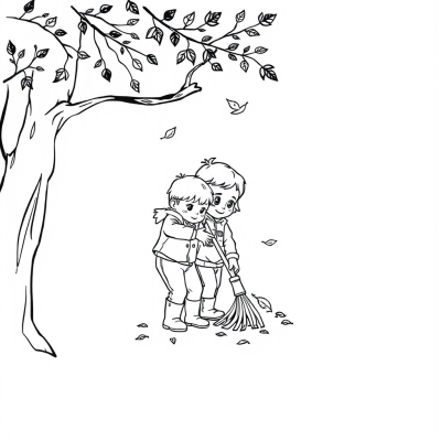 Children Raking Leaves