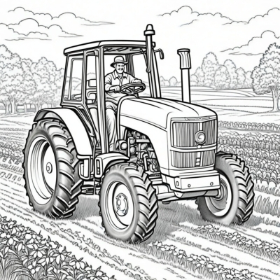 Farmer on a Tractor in the Field