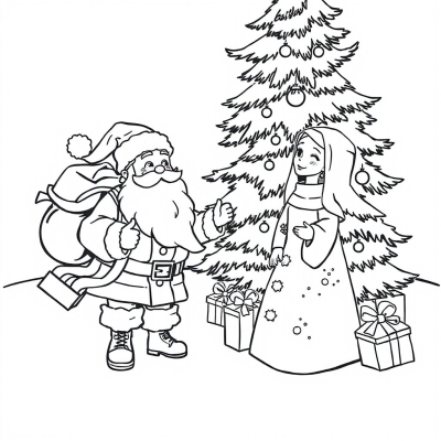 Santa Claus and Snow Maiden by the Christmas Tree