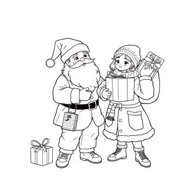 Santa Claus and Snow Maiden with Gifts