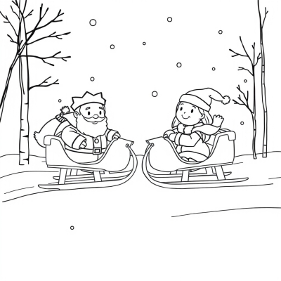 Santa Claus and Snow Maiden in Sleds