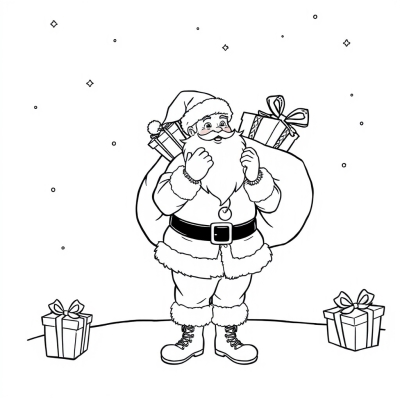 Santa Claus Carries a Big Bag of Gifts