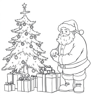Santa Claus Placing Gifts Under the Christmas Tree