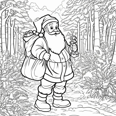 Santa Claus with a Bag of Gifts in the Forest