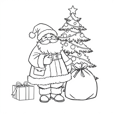 Ded Moroz with a Christmas Tree and Gift Bag