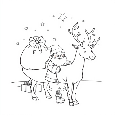Ded Moroz with a Reindeer and a Sack of Gifts
