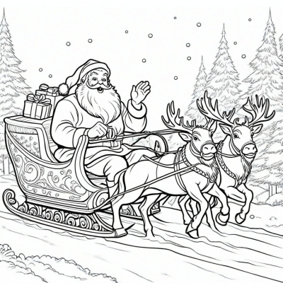 Ded Moroz Riding on Sleigh