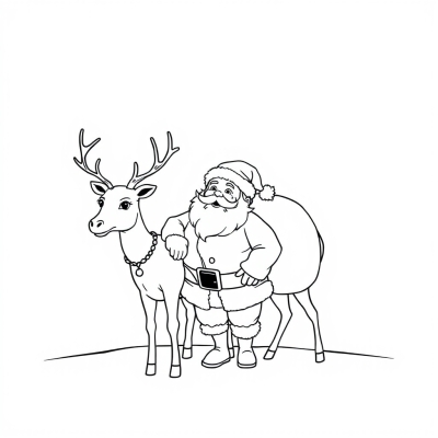 Santa with His Loyal Reindeer