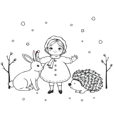 Snow Maiden, Bunny, and Hedgehog