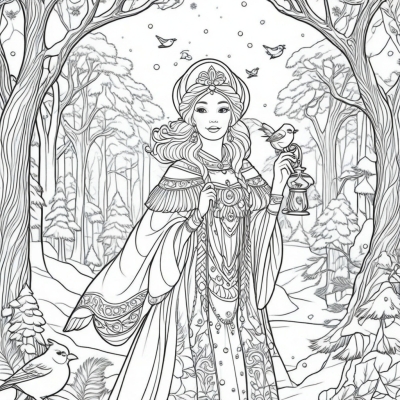 Snegurochka in the Forest with Birds