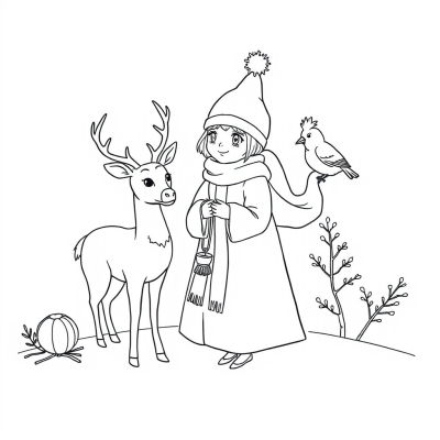 Snow Maiden with a Deer and a Bird
