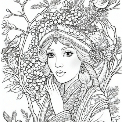 Snegurochka with a Rowan Branch and Birds