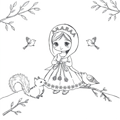 Snegurochka with a Squirrel and Birds