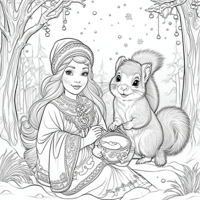 Snow Maiden with a Squirrel for Kids