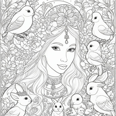 Snow Maiden with Birds and Bunnies