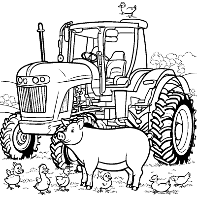 Tractor, Pig and Goose