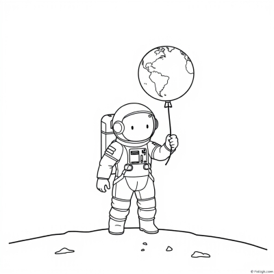Astronaut Holding Planet Balloons