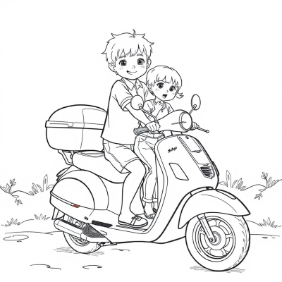 Boy with Girl on a Scooter
