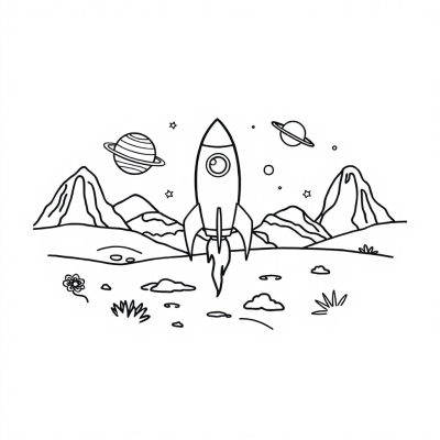 Cartoon Rocket and Planets
