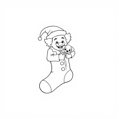 Christmas Stocking with Clown and Puppy