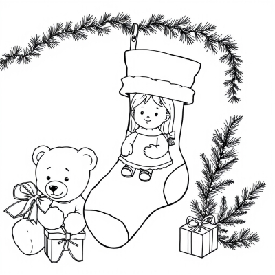 Christmas Stocking with Doll and Teddy Bear
