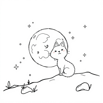 Cute Moon with Cat