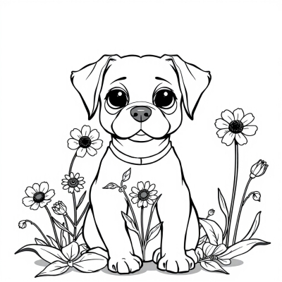 Dog with Flowers for March 8
