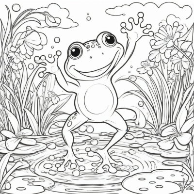 Frog Jumping in Puddles