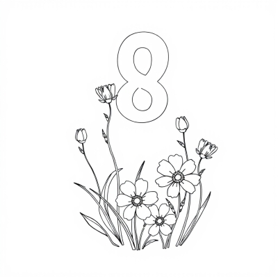 8 March Greeting Card with Flowers
