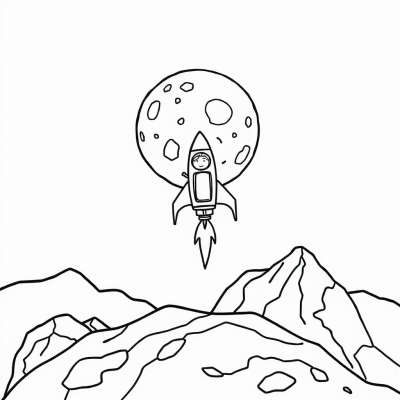 Rocket with Astronaut on the Moon