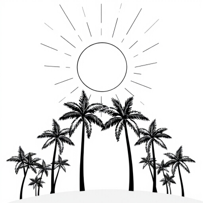 Sun with Rays over Palm Trees