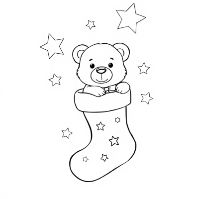 Teddy Bear in a Christmas Stocking and Stars
