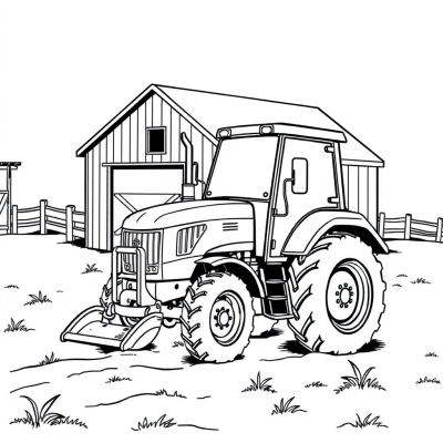 Blue Tractor and Barn