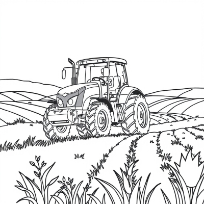 Blue Tractor Riding Through the Fields