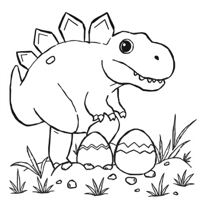 Cartoon Big Dinosaur with Eggs