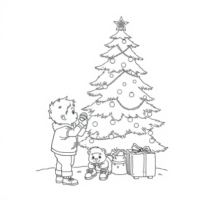 Kids by the Christmas Tree Searching for Candies
