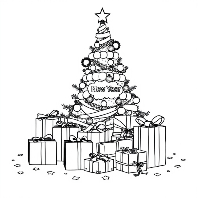 New Year Greeting Card with Gifts