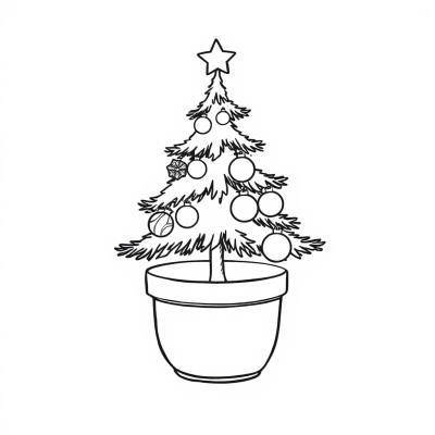 Christmas Tree in a Pot with Ornaments