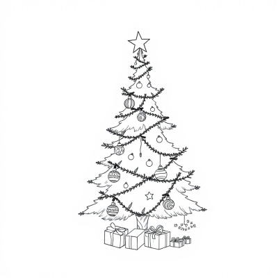 Christmas Tree with Ornaments and Lights